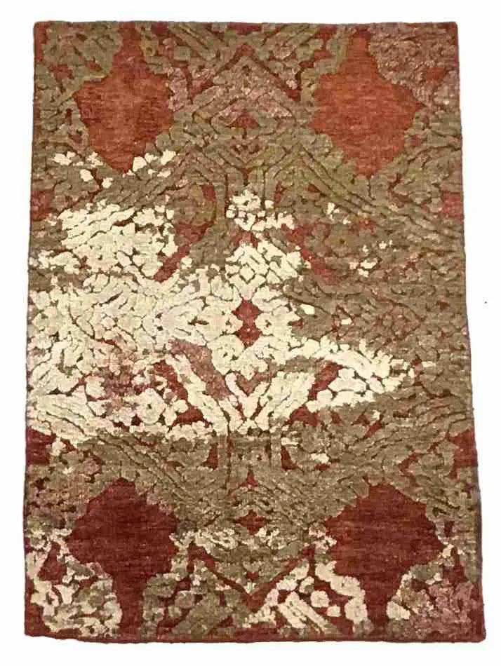 2 x 3 - Modern Wool/Silk All Over Rectangle - Finest Hand-Knotted Quality Wool/Silk — 64506