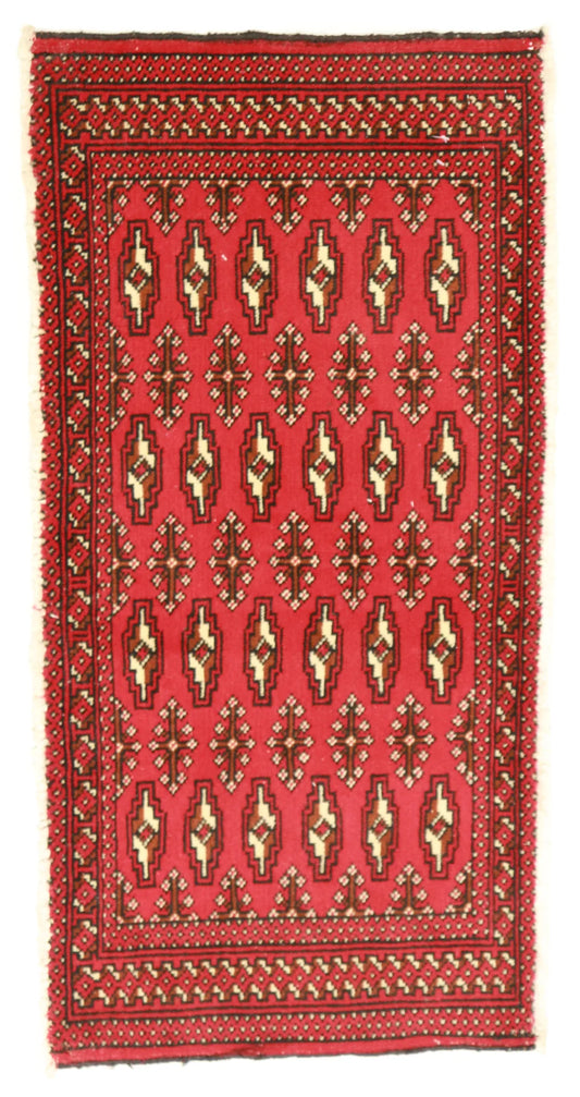 1.10 x 3.9 - Tekeh Fine/Wool Geometric Rectangle - Finest Hand-Knotted Quality Wool — 64979