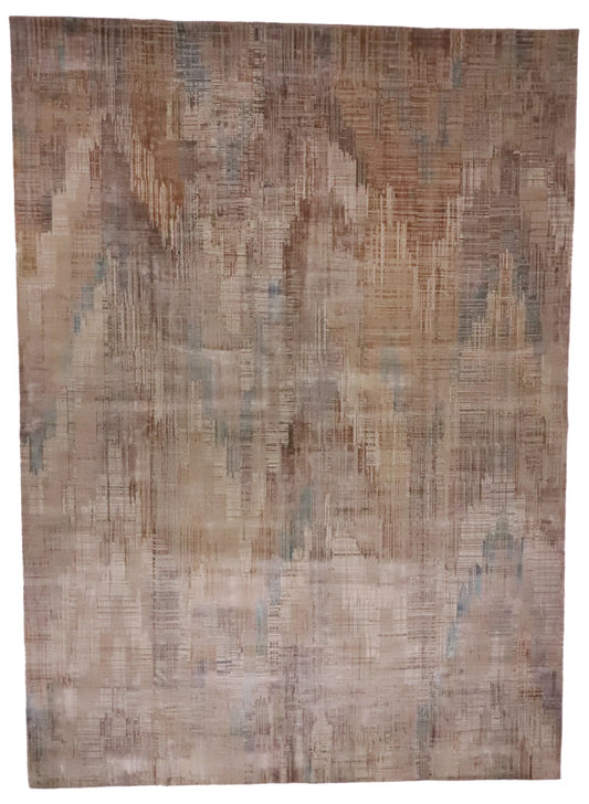 10.2 x 14 - Modern Silk/Wool Contemporary Rectangle - Finest Hand-Knotted Quality Wool — 64991