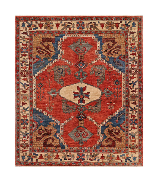 W 8.4 - L 9.10 - Serapie Wool Traditional Rectangle - Finest Hand-Knotted Quality Wool - 66022