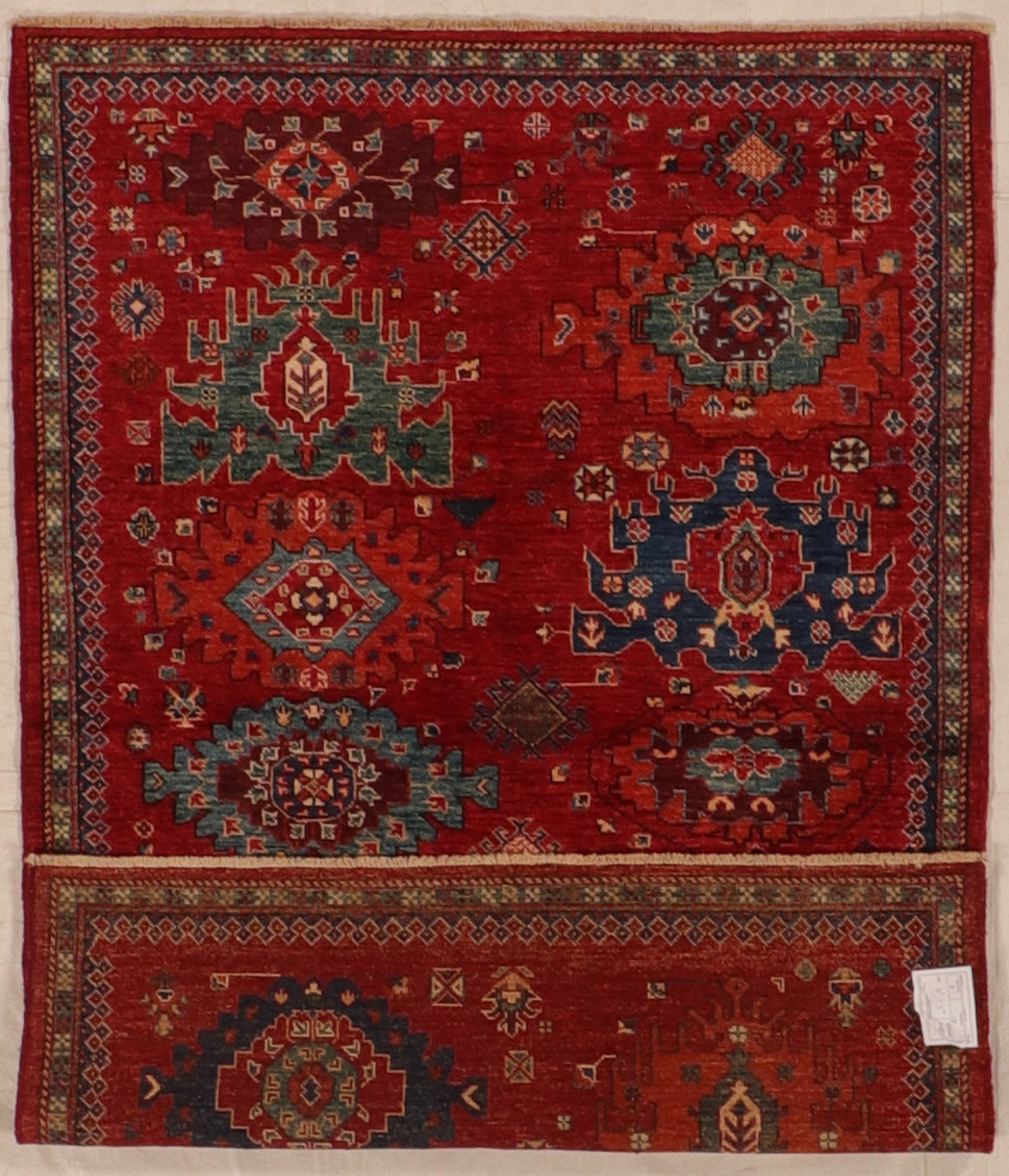 W 4 L 5.10 Kazak 100% Wool Handmade All Over Design - 66293