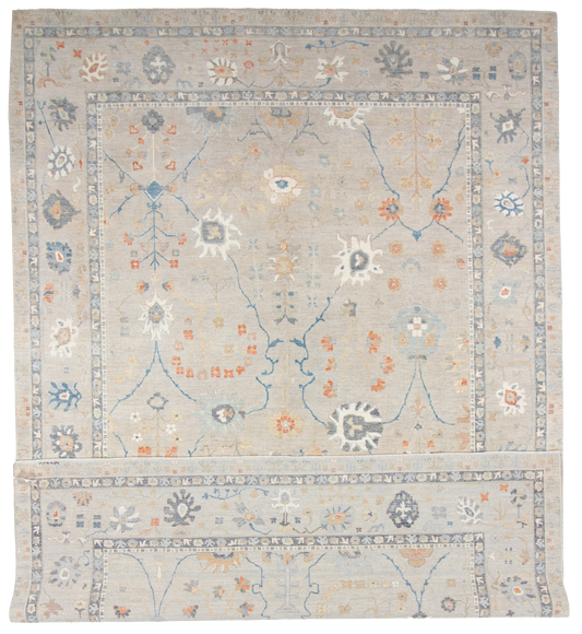 W 9.11 L 14 Sultan Abad 100% Wool Hand-Woven All-Over Design - 66851