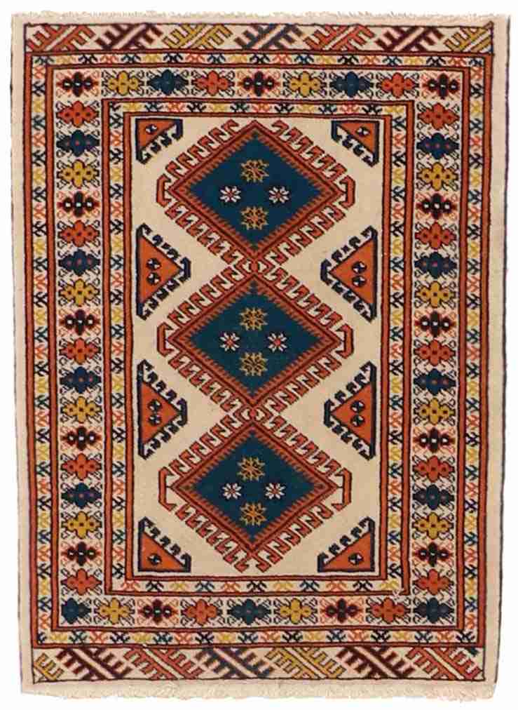 2 x 3 - Turkamen Wool Geometric Rectangle - Finest Hand-Knotted Quality Wool — 7121