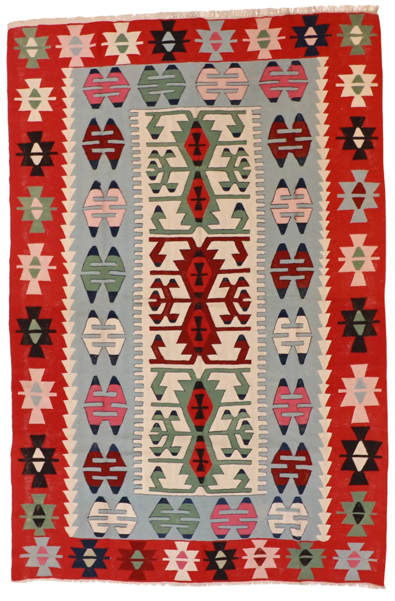 7.3 x 11.1 - Kilim Wool Geometric Rectangle - Finest Hand-Made Quality Wool — 7259