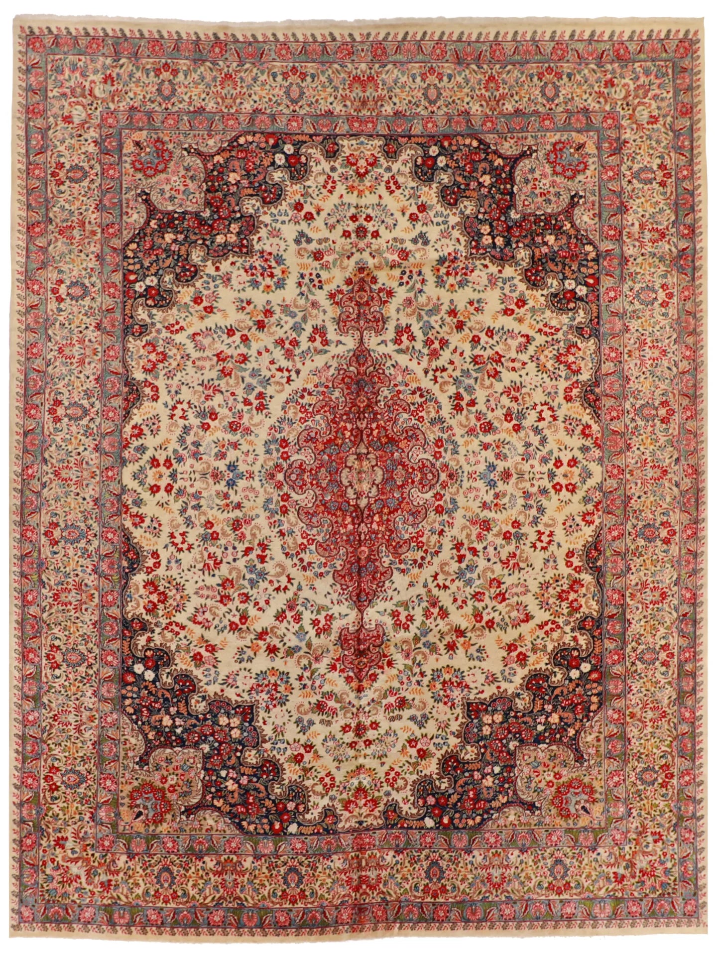 10 x 13 - Moud Fine/Wool Floral Rectangle - Finest Hand-Knotted Quality Wool — 8018