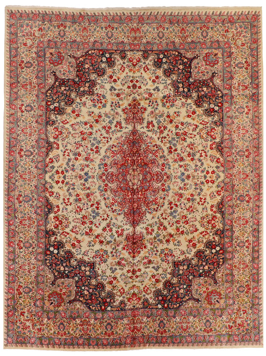 10 x 13 - Moud Fine/Wool Floral Rectangle - Finest Hand-Knotted Quality Wool — 8018