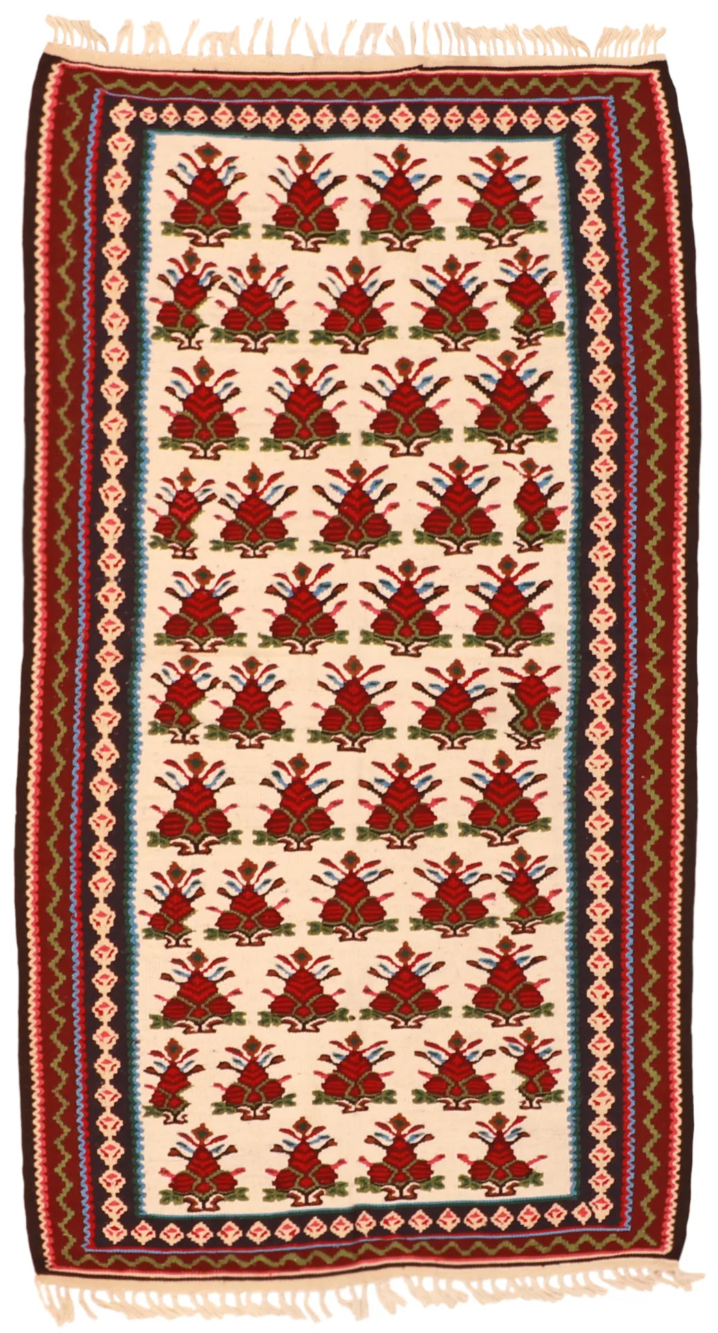 3.8 x 6.7 - Kilim Wool Geometric Rectangle - Finest Hand-Made Quality Wool — 8564
