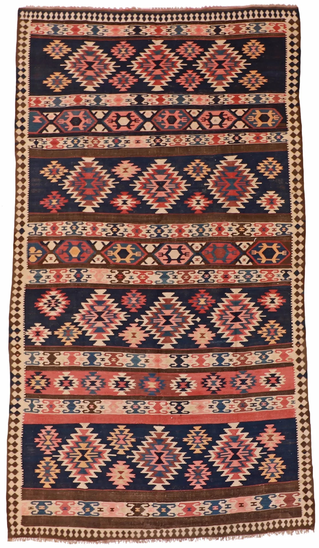 6.4 x 11.5 - Kilim Fine Geometric Rectangle - Finest Hand-Made Quality Wool - 9990