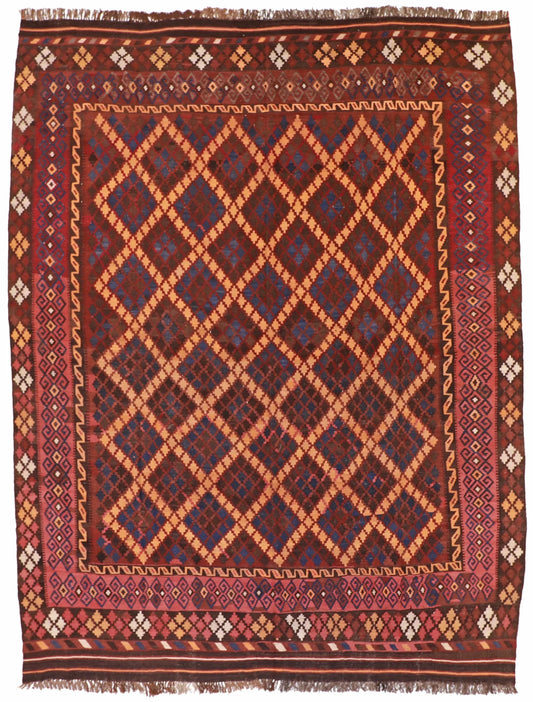 W 9.9 - L 12.7 - Kilim Wool Geometric Rectangle - Finest Hand-Made Quality Wool - 10604