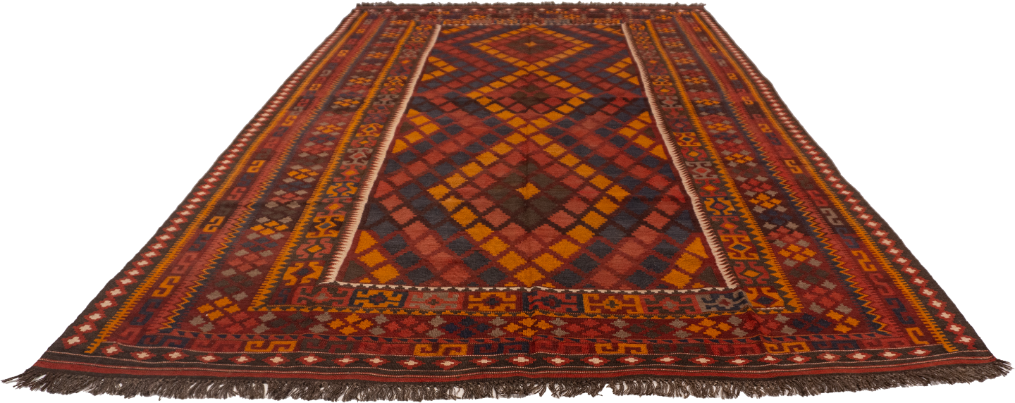 W 7.8 L 12.10 Kilim 100% Wool Hand-Woven All-Over Design - 10617