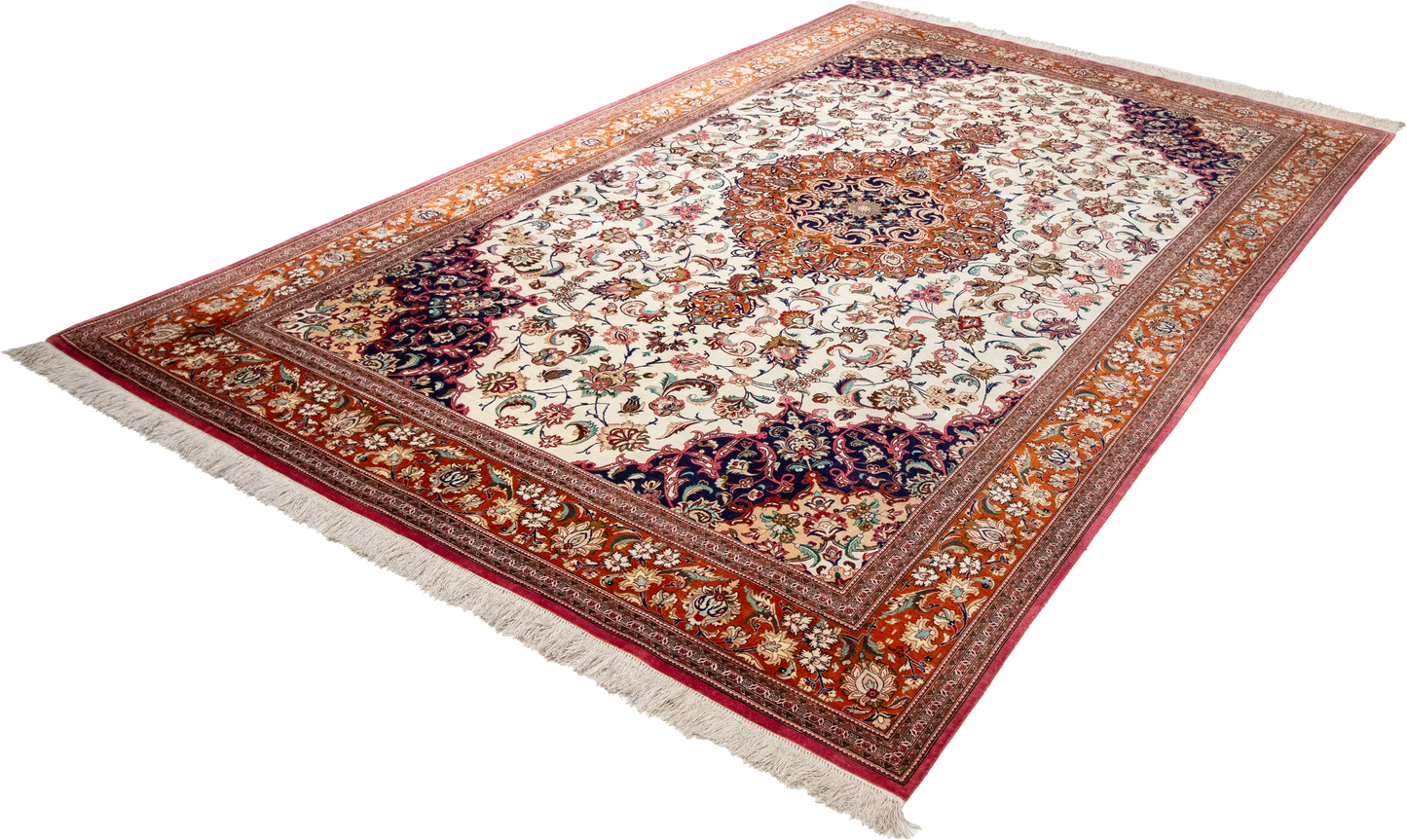 W 6.4 L 9 Qum 100% Silk Hand-Woven Traditional Design - 11466