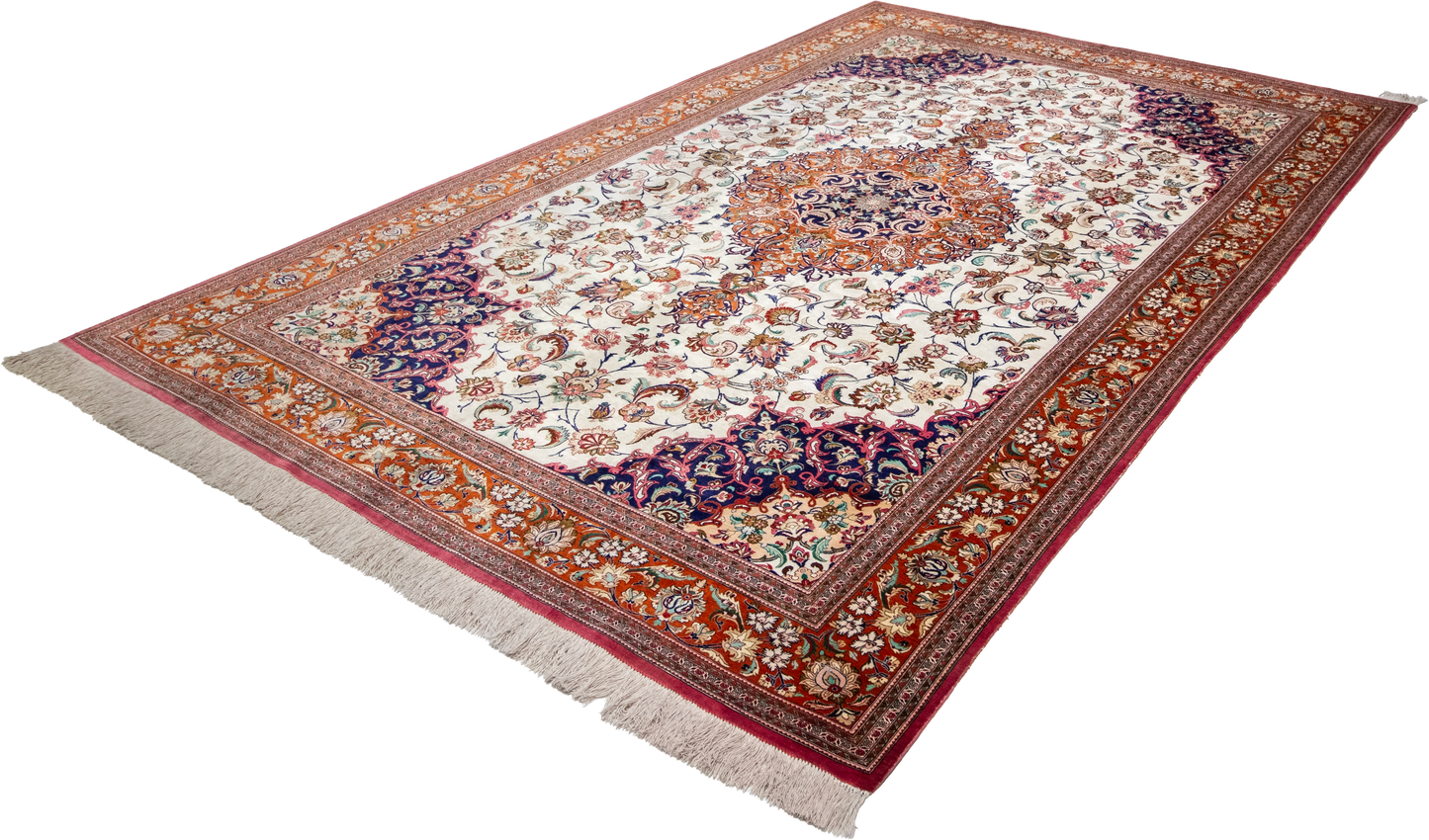 W 6.4 L 9 Qum 100% Silk Hand-Woven Traditional Design - 11466