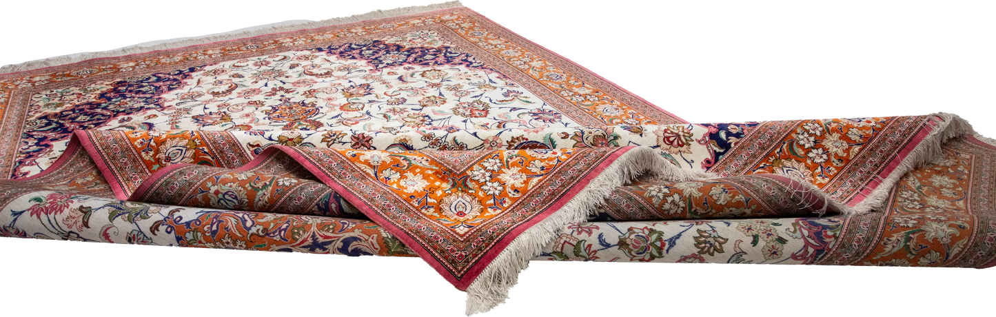 W 6.4 L 9 Qum 100% Silk Hand-Woven Traditional Design - 11466
