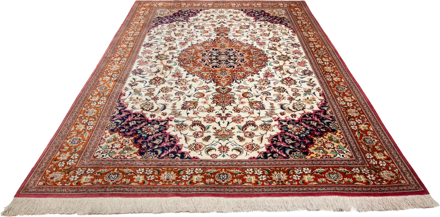 W 6.4 L 9 Qum 100% Silk Hand-Woven Traditional Design - 11466