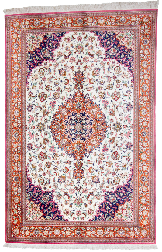 W 6.4 L 9 Qum 100% Silk Hand-Woven Traditional Design - 11466