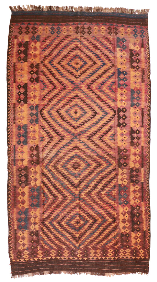 W 6.7 L 11.10 Kilim 100% Wool Hand-Woven Geometric Design - 11561