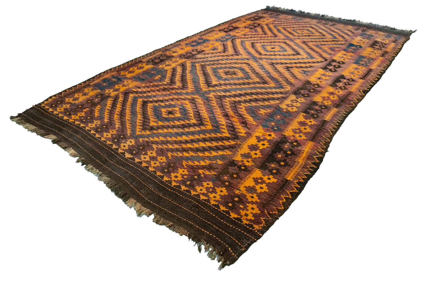 W 6.7 L 11.10 Kilim 100% Wool Hand-Woven Geometric Design - 11561