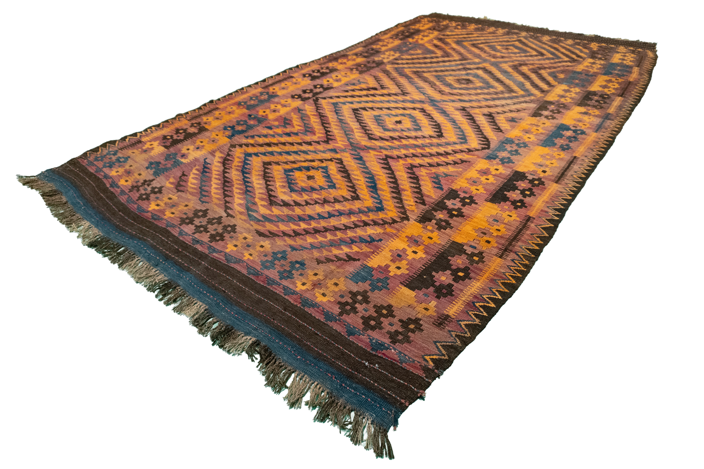 W 6.7 L 11.10 Kilim 100% Wool Hand-Woven Geometric Design - 11561
