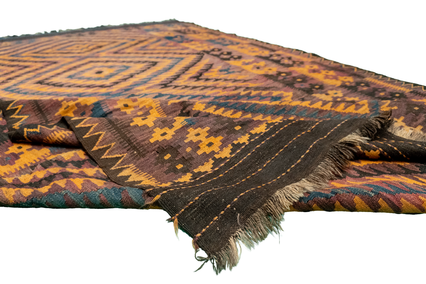 W 6.7 L 11.10 Kilim 100% Wool Hand-Woven Geometric Design - 11561