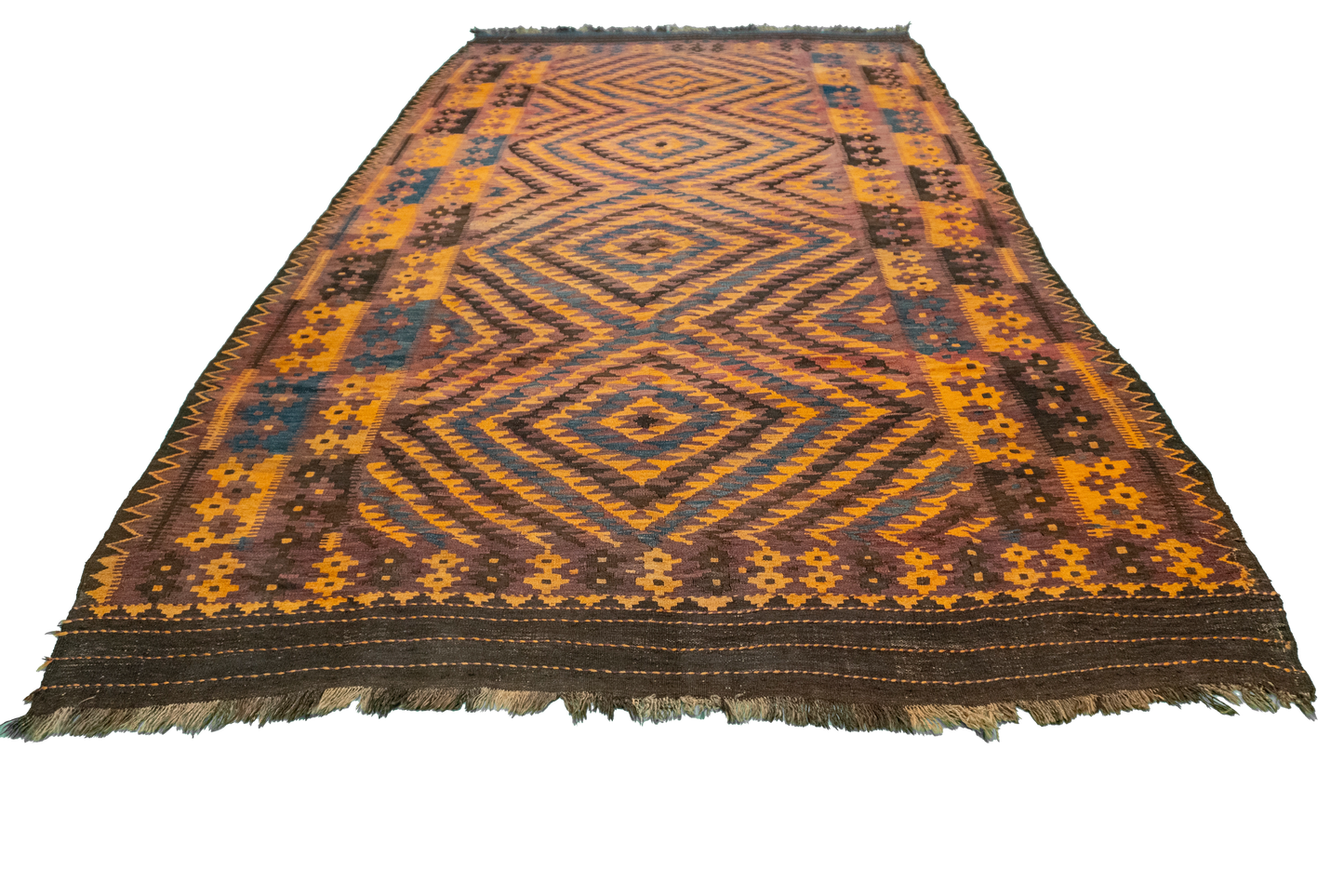 W 6.7 L 11.10 Kilim 100% Wool Hand-Woven Geometric Design - 11561