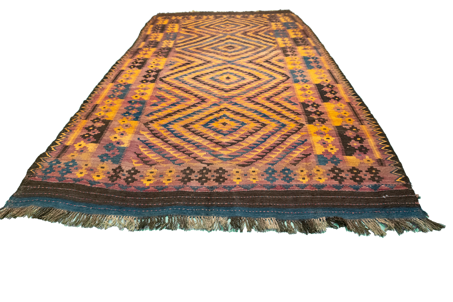 W 6.7 L 11.10 Kilim 100% Wool Hand-Woven Geometric Design - 11561