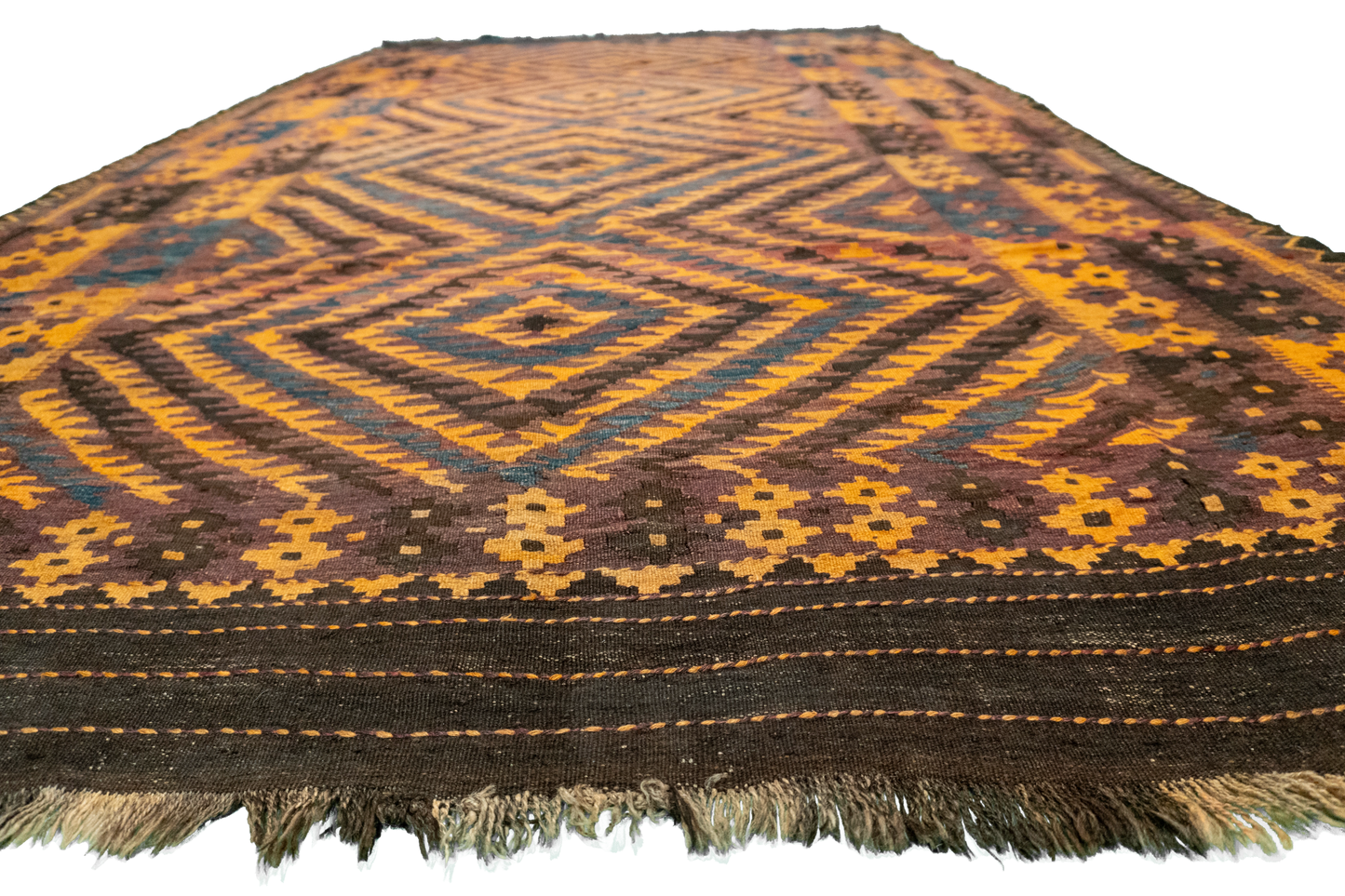 W 6.7 L 11.10 Kilim 100% Wool Hand-Woven Geometric Design - 11561