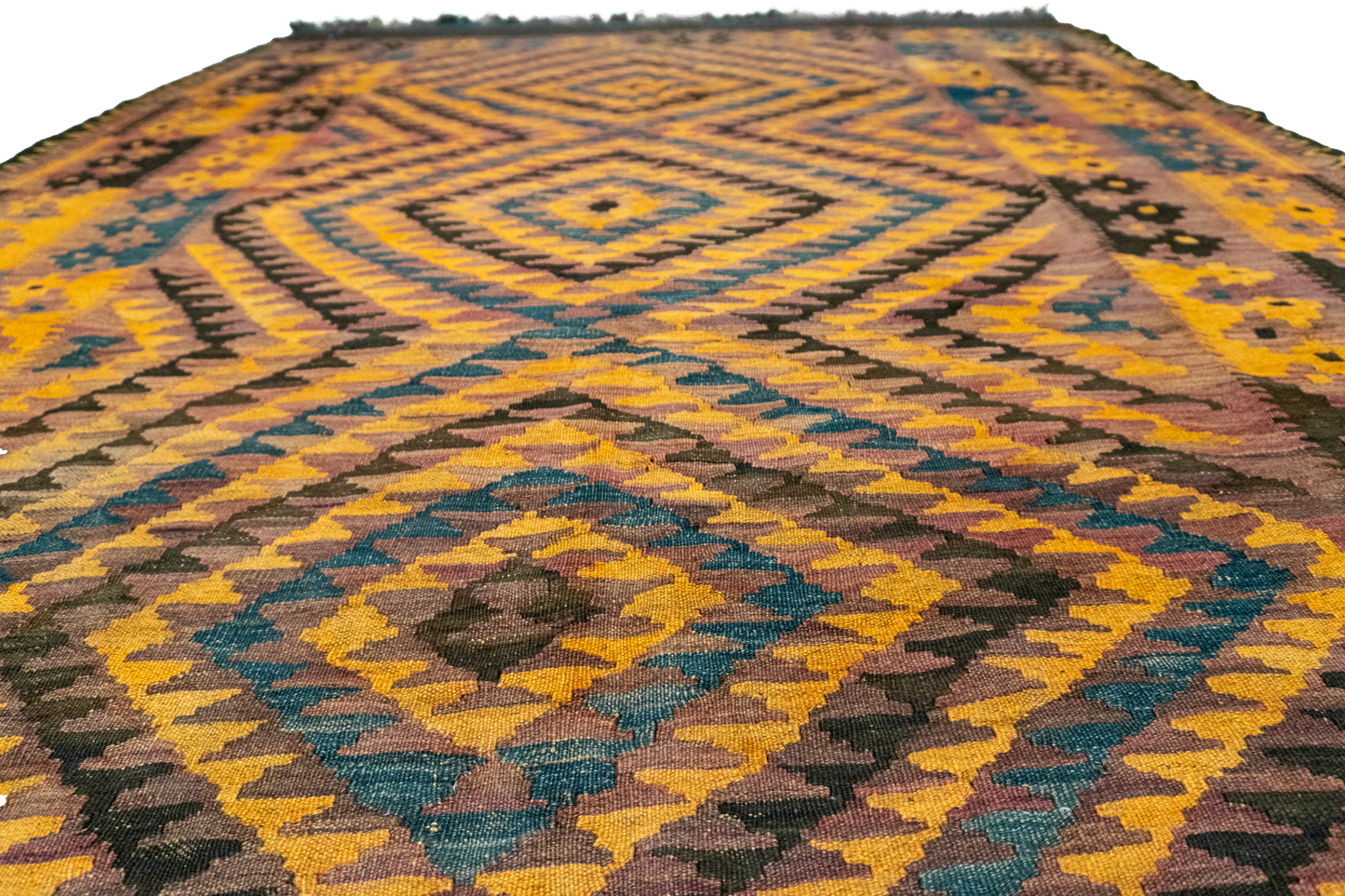 W 6.7 L 11.10 Kilim 100% Wool Hand-Woven Geometric Design - 11561