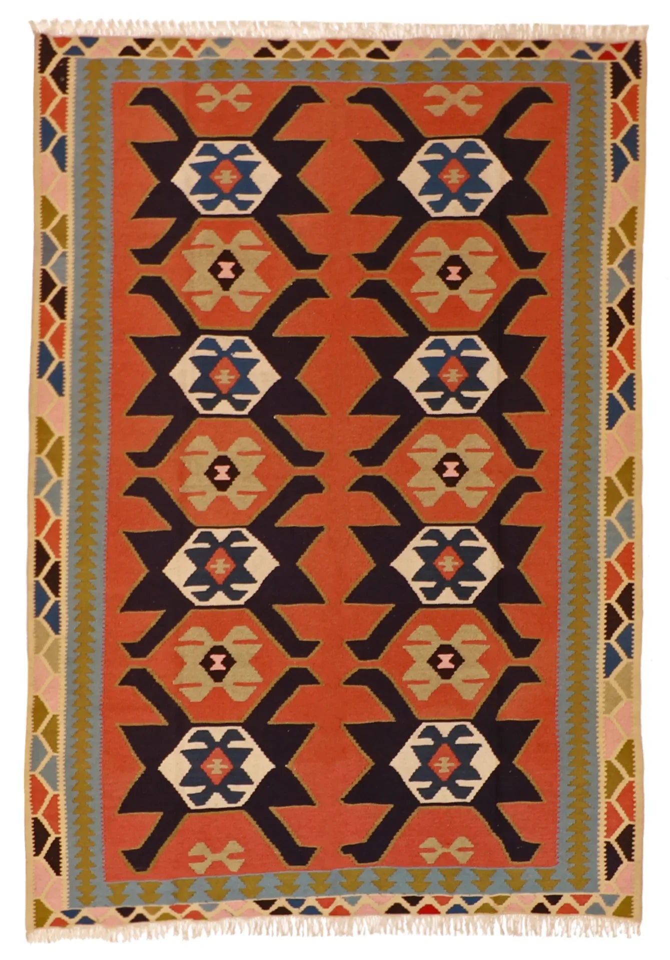 W 6 - L 8.8 - Kilim Wool Geometric Rectangle - Finest Hand-Made Quality Wool - 11790