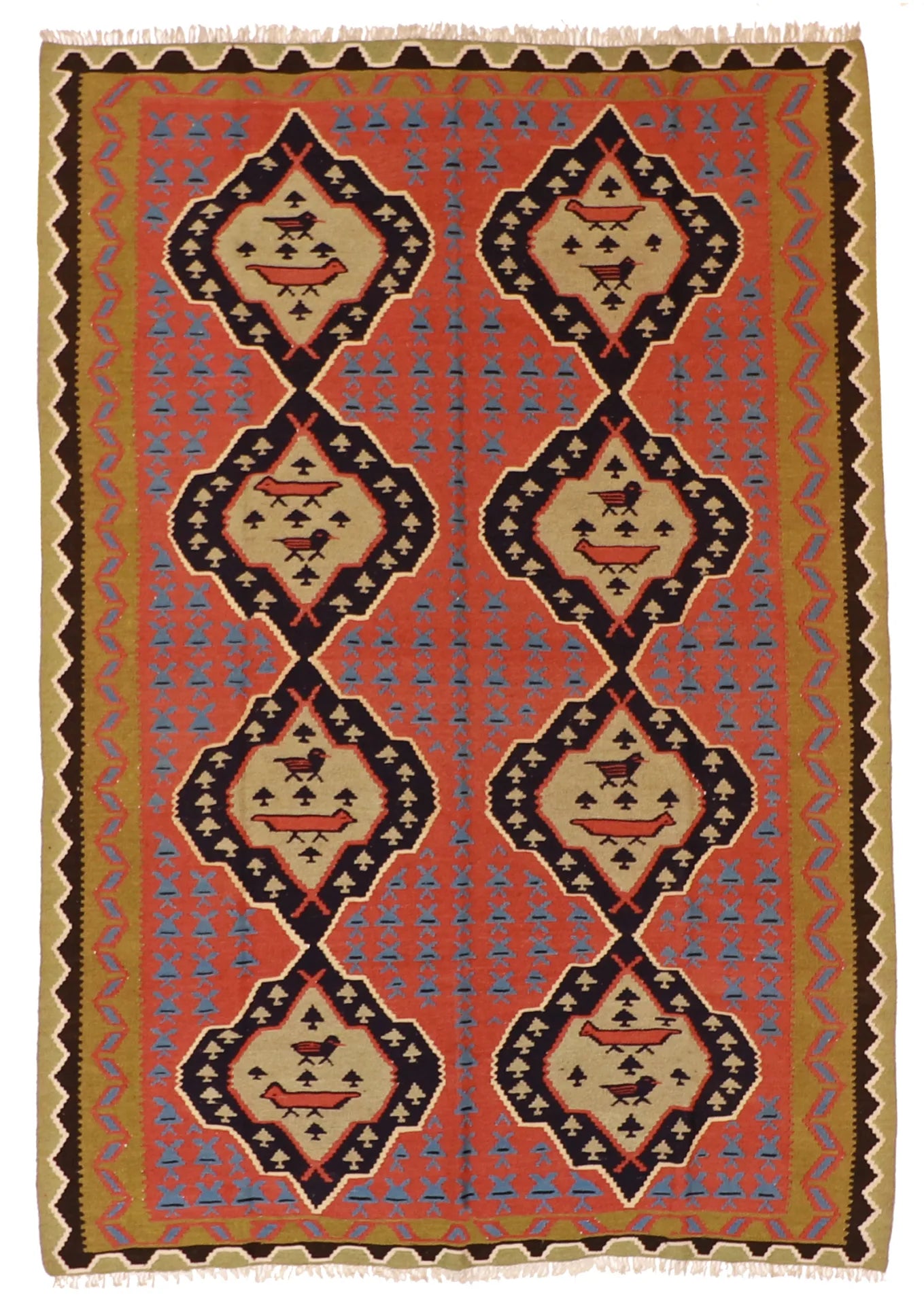 6.2 x 9.1 - Kilim Fine/Wool Geometric Rectangle - Finest Hand-Knotted Quality Wool — 11791