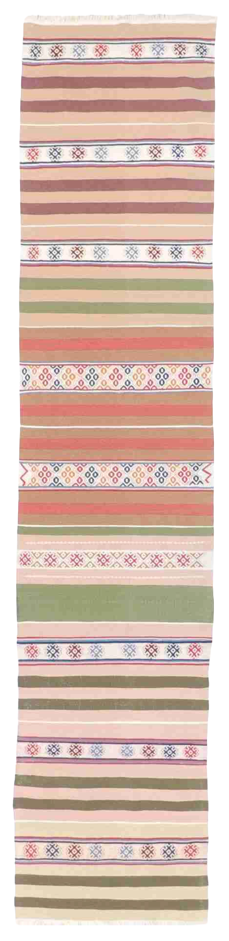 W 2.10 L 12.9 Kilim Runner 100% Wool Hand-Woven All-Over Design - 11971