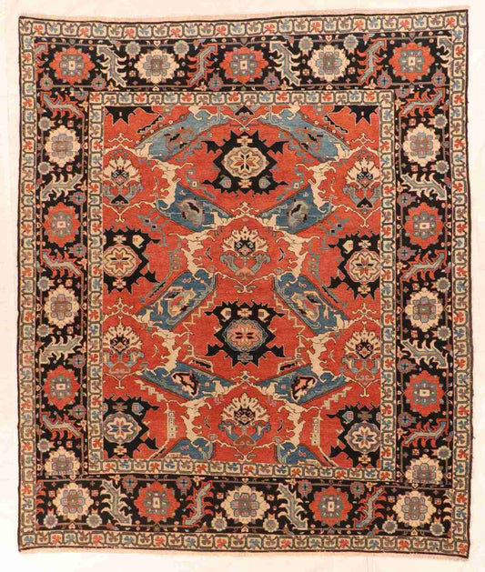 W 8.7 - L 10.2 - Serapie Wool Traditional Rectangle - Finest Hand-Knotted Quality Wool - 11973