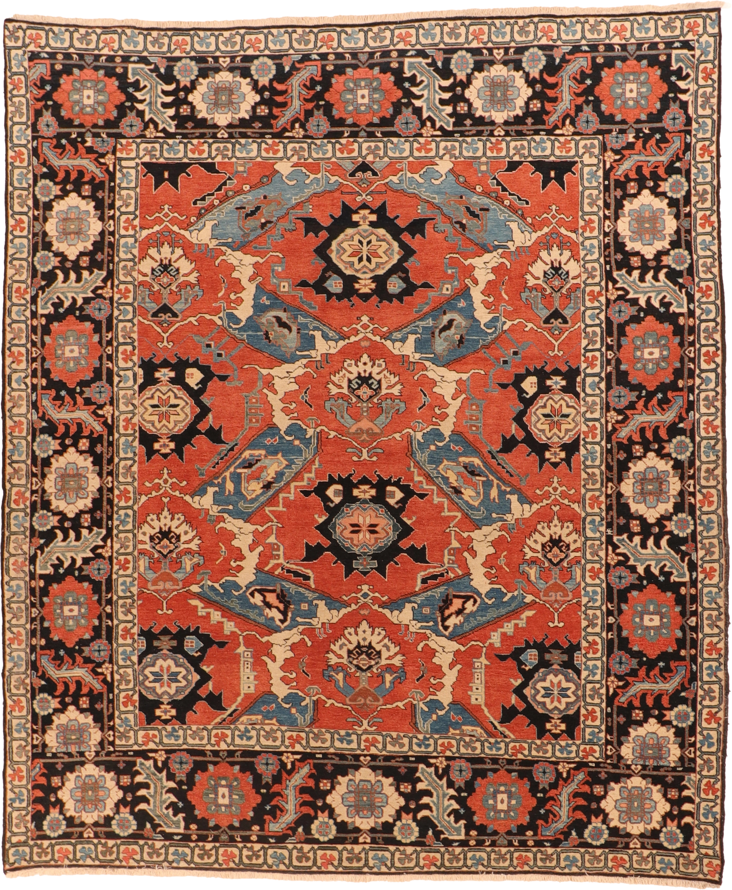 W 8.7 L 10.2 Serapie 100% Wool Hand-Woven All-Over Design - 11973