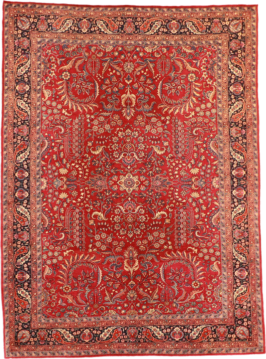W 8.8 L 11.10 Mashad Vintage 100% Wool Hand-Woven All-Over Design - 12001