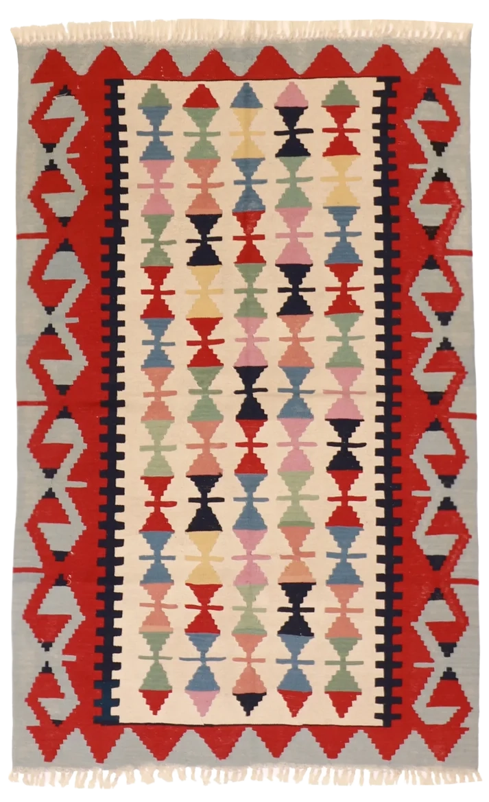 W 3.9 L 5.9 Kilim 100% Wool Hand-Woven All-Over Design - 12183