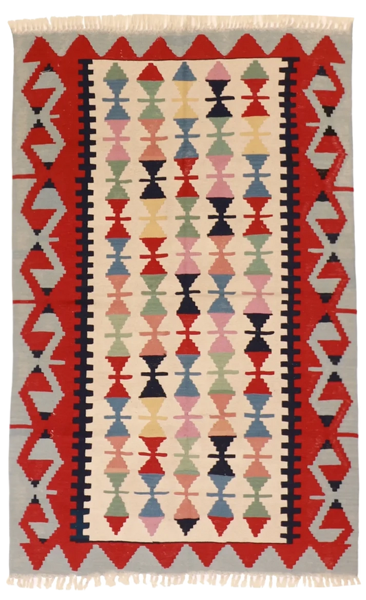W 3.9 L 5.9 Kilim 100% Wool Hand-Woven All-Over Design - 12183
