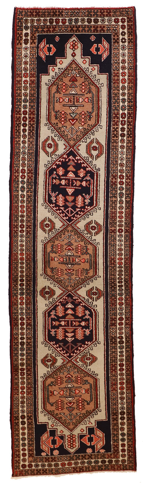 W 2.5 L 9.1 Ardabil Antique Runner 100% Wool Handmade Geometric Design - 12280