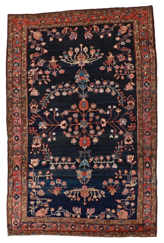 W 4.4 L 6.6 S. Farahan Antique 100% Wool Hand-Woven All-Over Design - 12730
