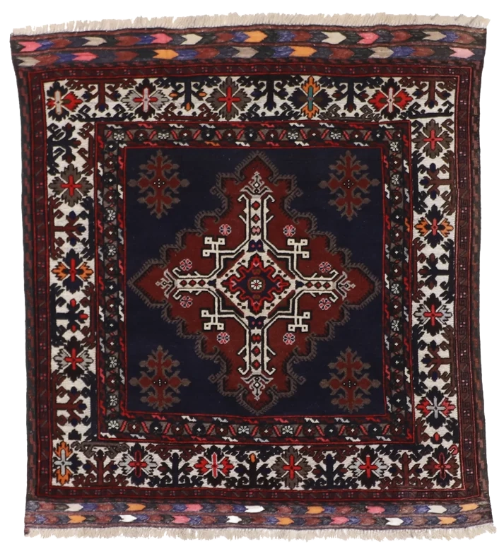 W 4.6 - L 5 Sumak 100% Wool Hand-Woven Square Rug - 12790
