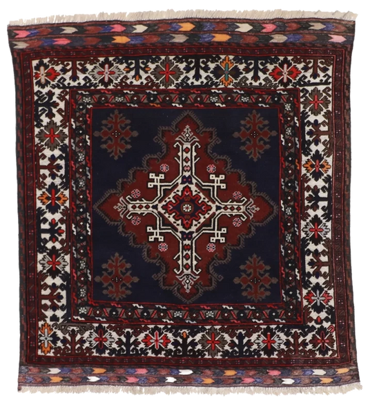 W 4.6 - L 5 Sumak 100% Wool Hand-Woven Square Rug - 12790