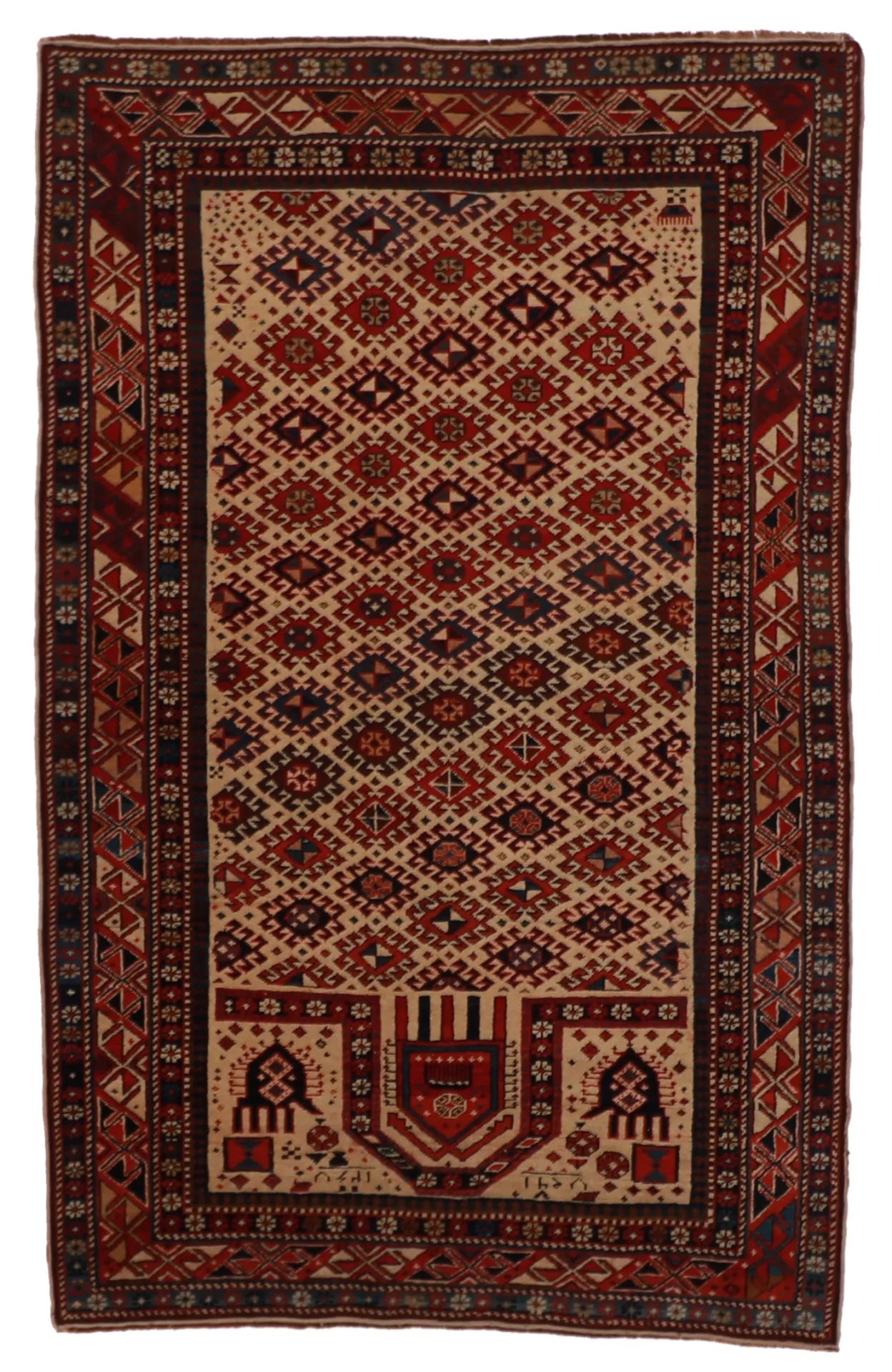 W 3.5 L 5.4 Shirvan 100% Wool Hand-Woven All-Over Design - 12814
