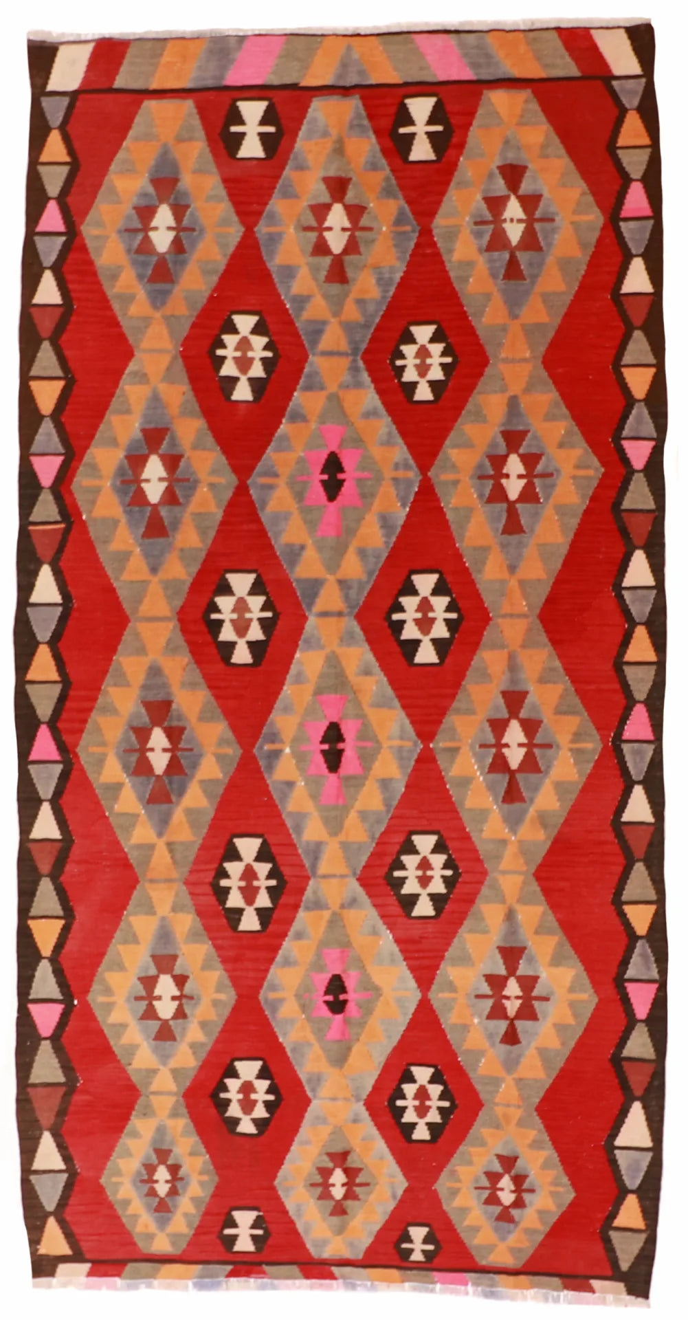 5.7 x 10.8 - Kilim Wool Geometric Rectangle - Finest Hand-Made Quality Wool — 12874