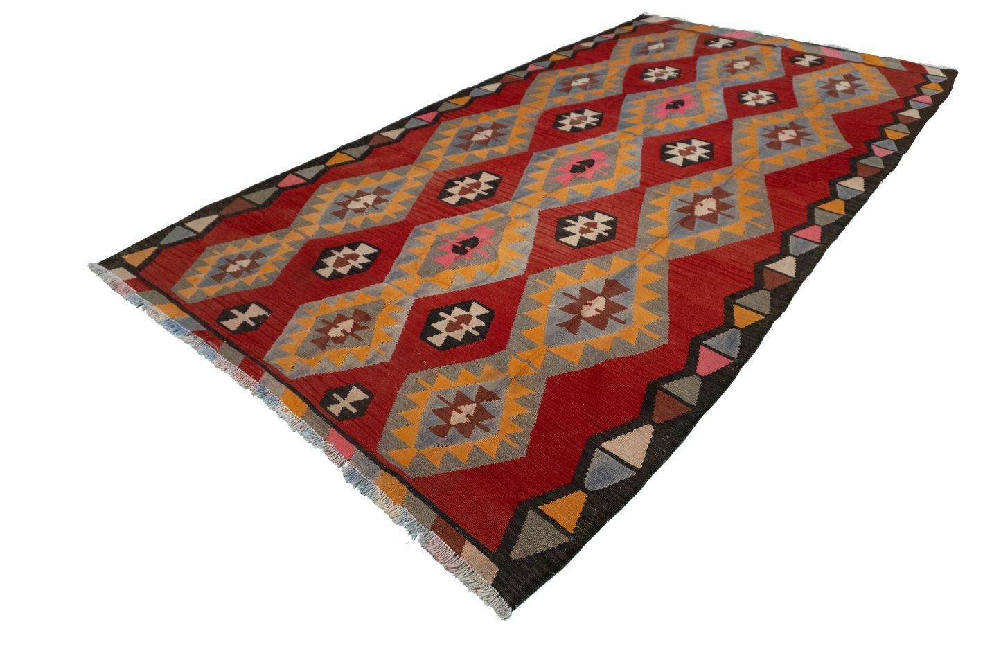 W 5.7 L 10.8 Kilim 100% Wool Hand-Woven Geometric Design - 12874