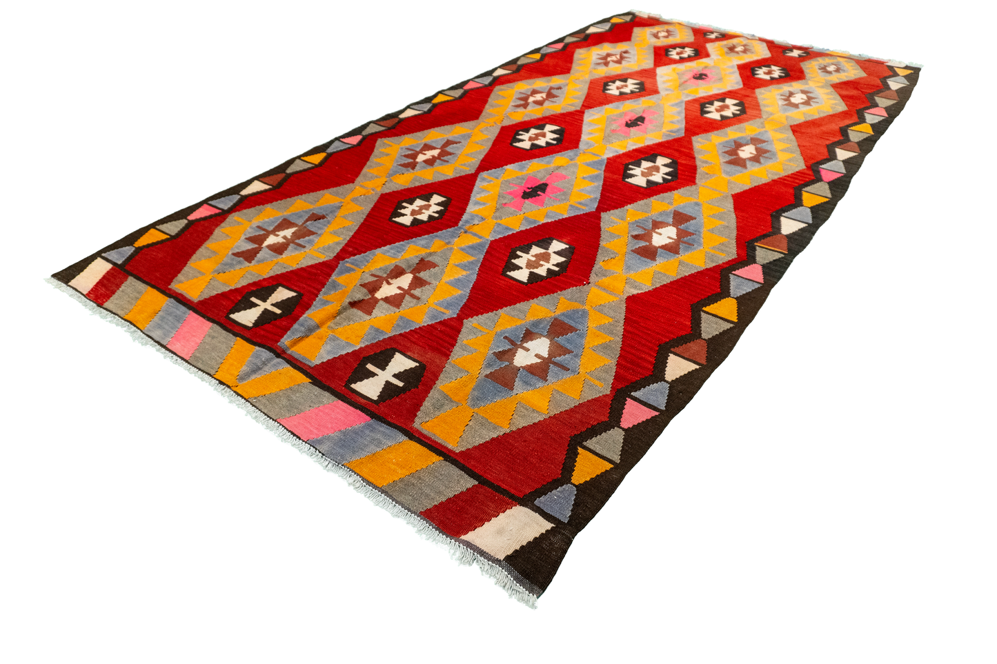 W 5.7 L 10.8 Kilim 100% Wool Hand-Woven Geometric Design - 12874