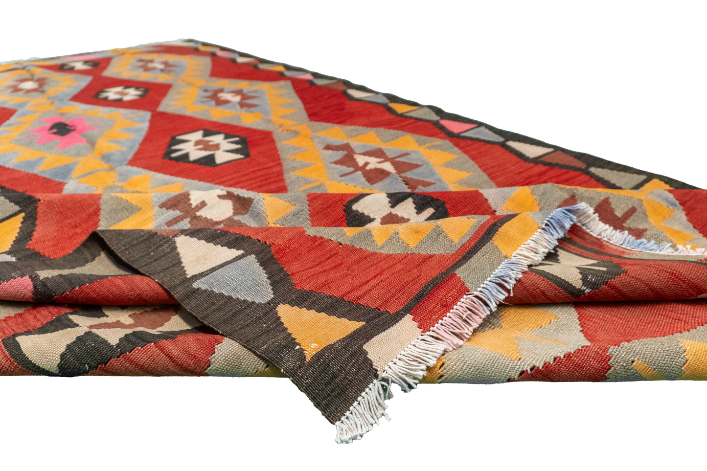 W 5.7 L 10.8 Kilim 100% Wool Hand-Woven Geometric Design - 12874