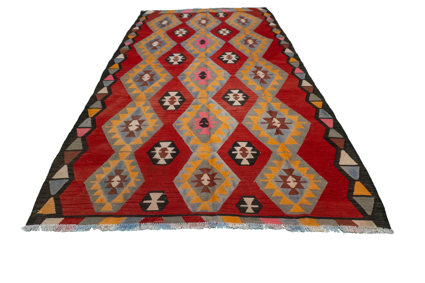 W 5.7 L 10.8 Kilim 100% Wool Hand-Woven Geometric Design - 12874