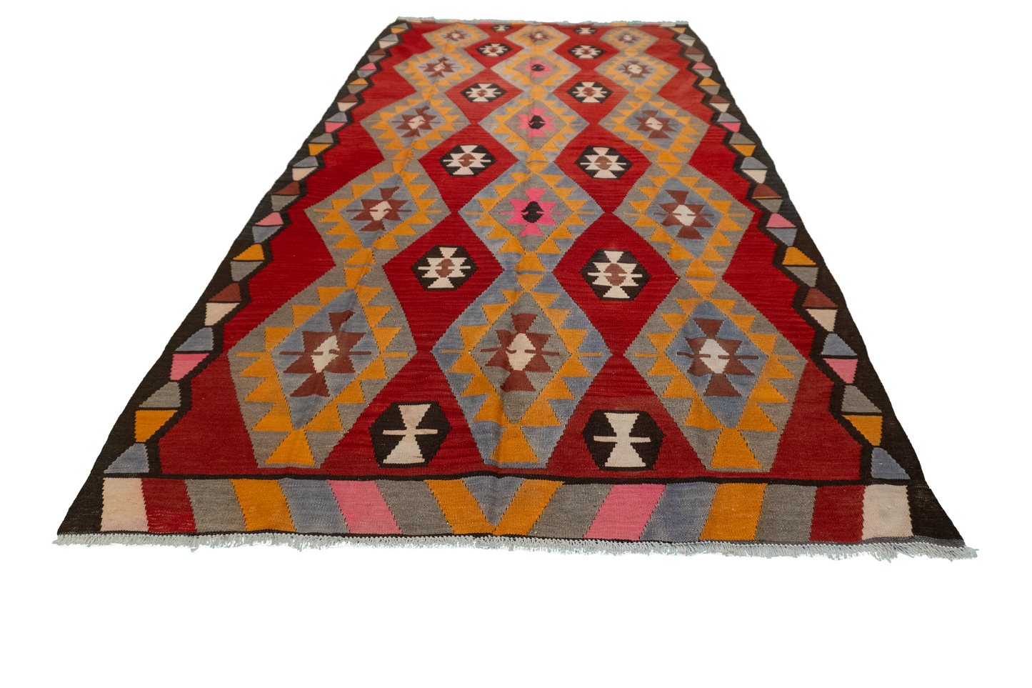W 5.7 L 10.8 Kilim 100% Wool Hand-Woven Geometric Design - 12874