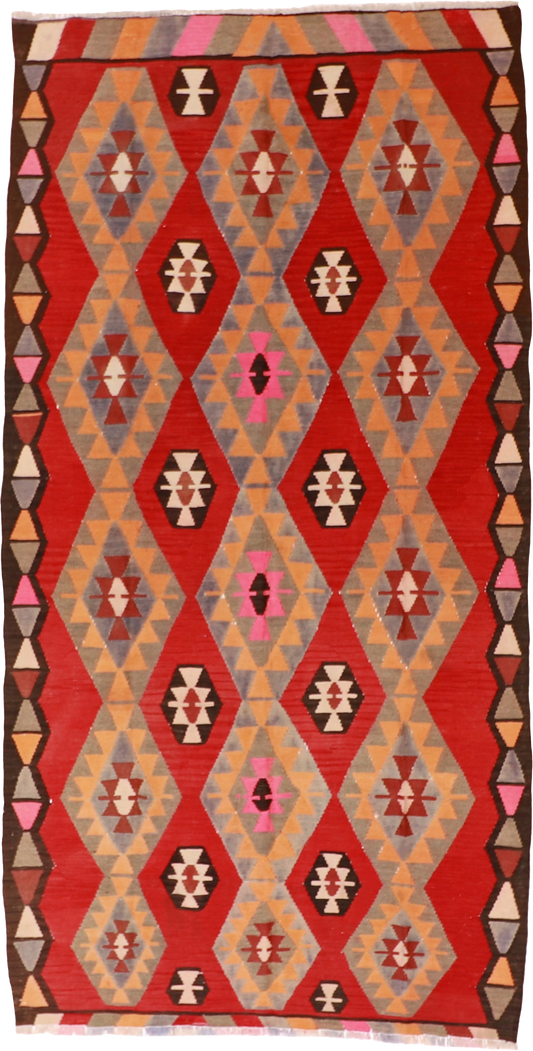 W 5.7 L 10.8 Kilim 100% Wool Hand-Woven Geometric Design - 12874