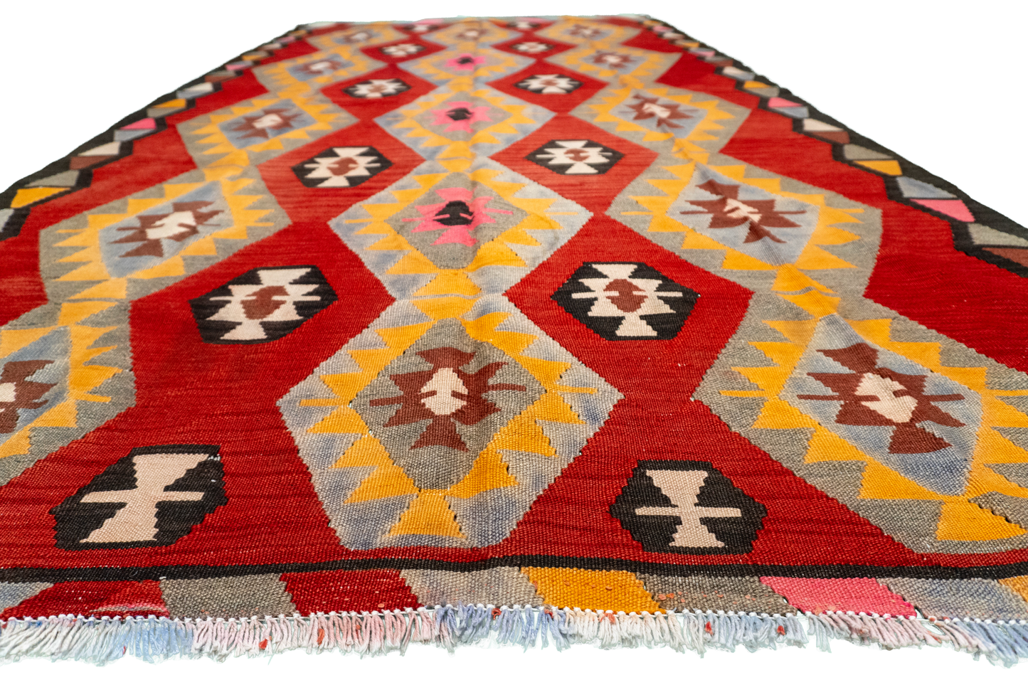 W 5.7 L 10.8 Kilim 100% Wool Hand-Woven Geometric Design - 12874