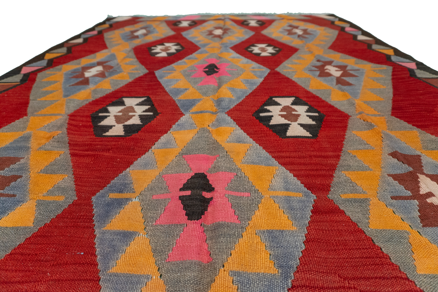 W 5.7 L 10.8 Kilim 100% Wool Hand-Woven Geometric Design - 12874