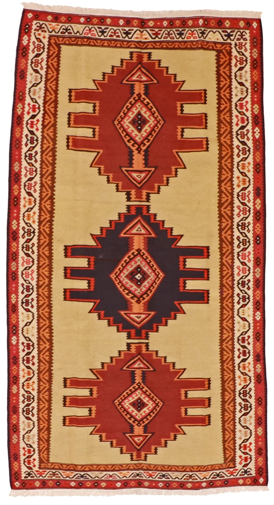 5.5 x 9.11 - Kilim Wool Geometric Rectangle - Finest Hand-Knotted Quality Wool — 12891